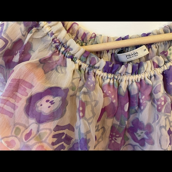 Prada Silk Floral Print Blouse Size: 4 - Picture 7 of 9